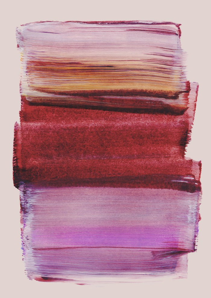 Abstract Brush Strokes 139 by Mareike Böhmer - mauve, brick red and magenta brush bands on dusty pink