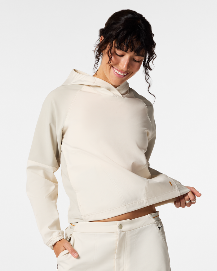Adelante Hoodie - Women's, Chalk/Mineral, Model Lola