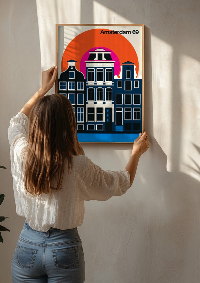 Amsterdam 69 by Bo Lundberg being hung on a sunlit wall