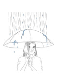 Anxiety poster by Lisen Vennesland with a line art woman holding an umbrella in the rain