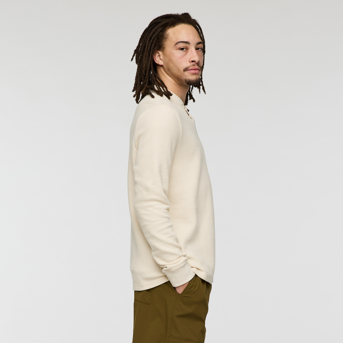 Atajo Long-Sleeve Waffle Henley - Men's, Cream, Model Kai
