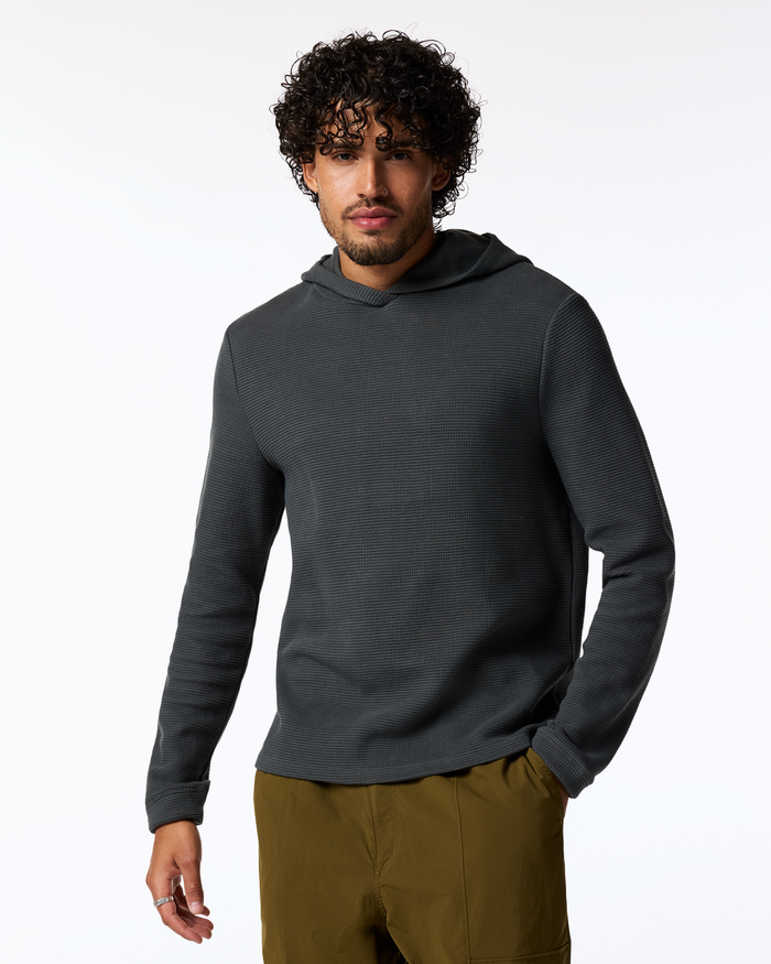 Atajo Long-Sleeve Waffle Hoodie - Men's, Charcoal, Model Pedro