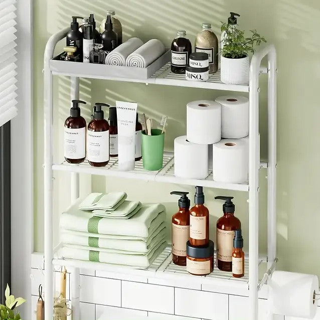 BAKSTEN White 20" x 63" Toilet Storage Bathroom Rack with 3 Shelves