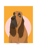 Big Dog by Jakob Falkenberg - a bloodhound on an orange panel with a pale pink circle behind its head