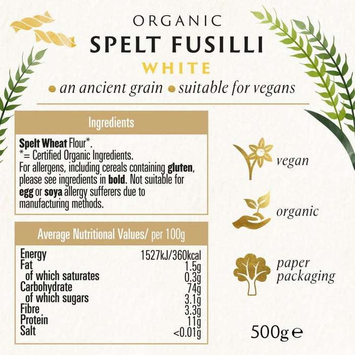 Biona Organic Spelt Fusilli - White Pasta - 500g