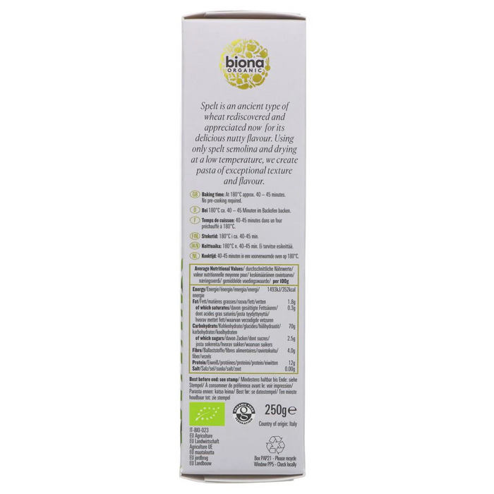 Biona Organic Spelt Lasagne Pasta 250g
