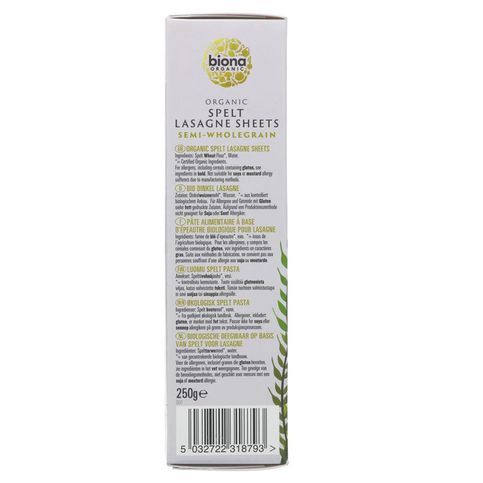 Biona Organic Spelt Lasagne Pasta 250g