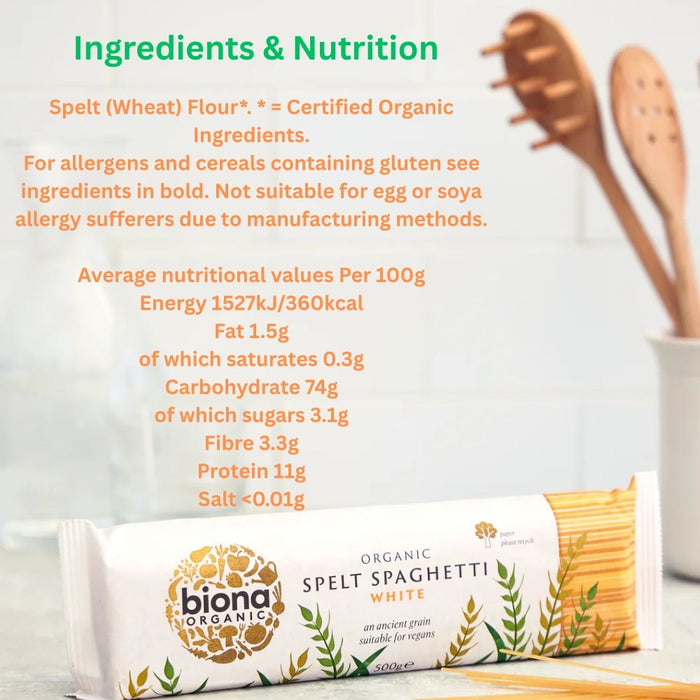 Biona Organic Spelt Spaghetti - White Pasta - 500g