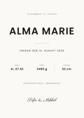 Birth poster, Classic style on Paper — name, date, time, weight and length