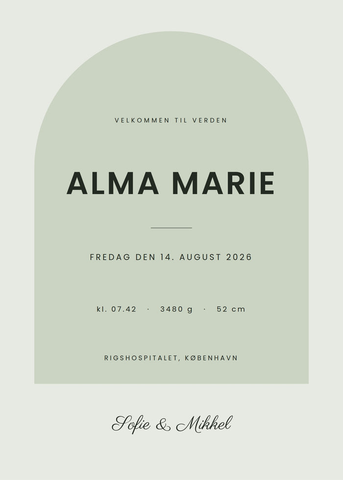 Birth poster, Arch style in Sage green