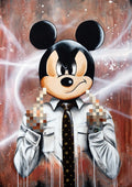 Blurred Mickey by Daniel Leo — acrylic pop art painting of a cartoon character in shirt and tie with pixel-censored hands