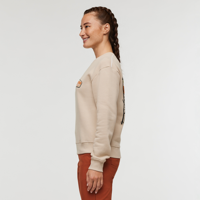 Camp Life Crew Sweatshirt - Women's, Oatmeal, Model Aya