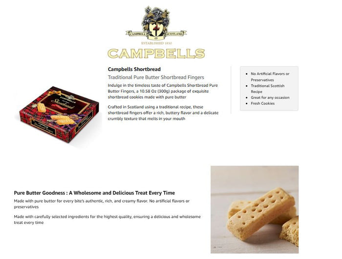 Campbells Shortbread Pure Butter Traditional Fingers Carton 300g