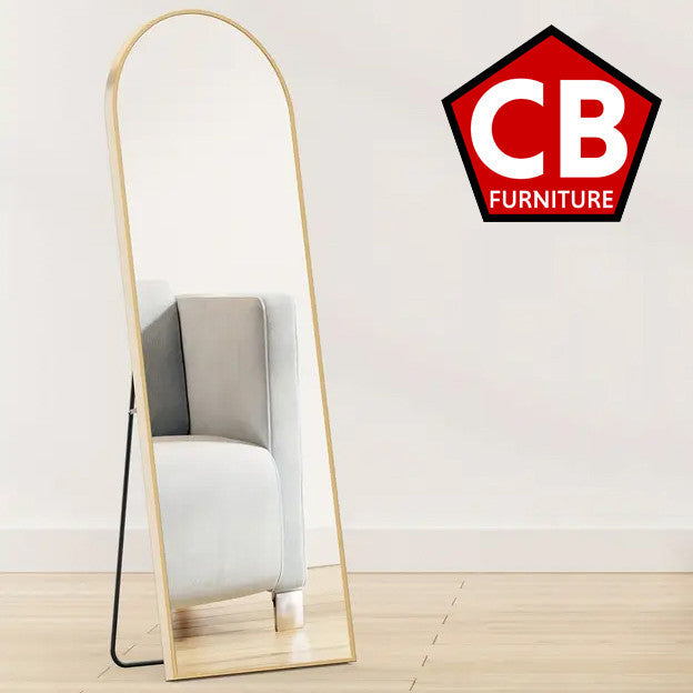 CARLITA Gold 16" Wide x 58" Tall Arched Floor Mirror
