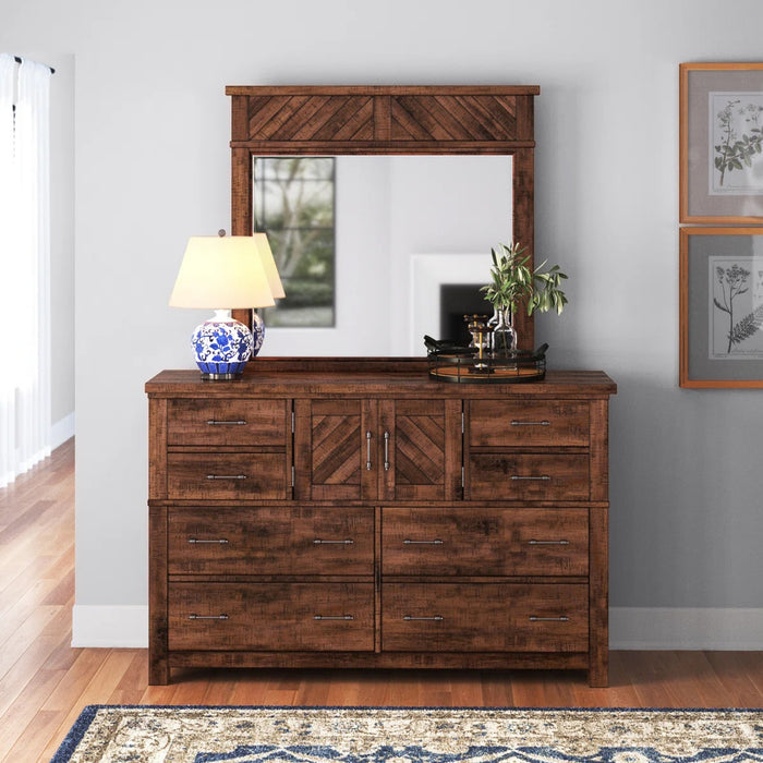 CARRIZO Rustic Cherry 62" x 80" Height Dresser & Mirror with Door Cabinets
