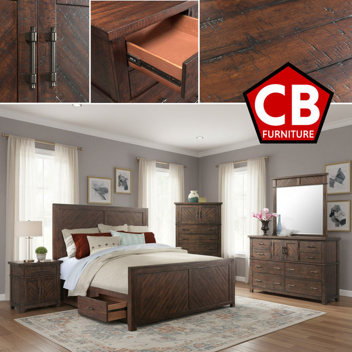 CARRIZO Rustic Cherry 62" x 80" Height Dresser & Mirror with Door Cabinets