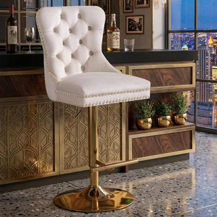 CASMIR Beige and Gold 18" Wide Adjustable Height Barstool