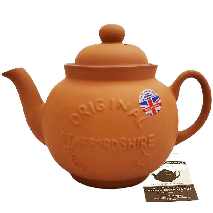Cauldon Ceramics Traditional Hand Made 4 Cup Terracotta Teapot with Logo | Made with Staffordshire Red Clay product image