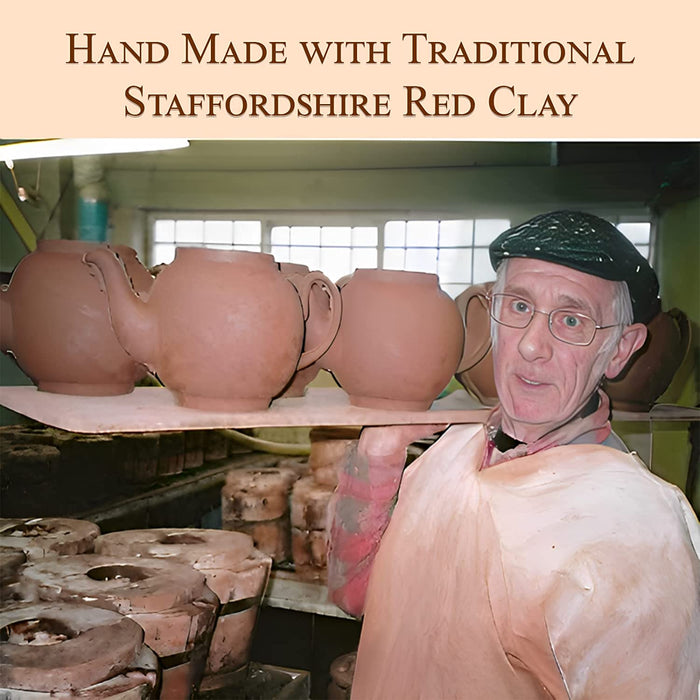 Cauldon Ceramics Traditional Handmade 2 Cup Terracotta Teapot with Logo | Made with Staffordshire Red Clay