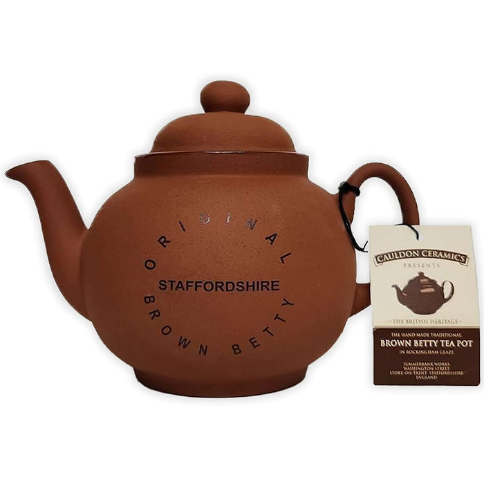 Cauldon Ceramics Traditional Handmade 4 Cup Terracotta Teapot with Logo | Made with Staffordshire Red Clay product image