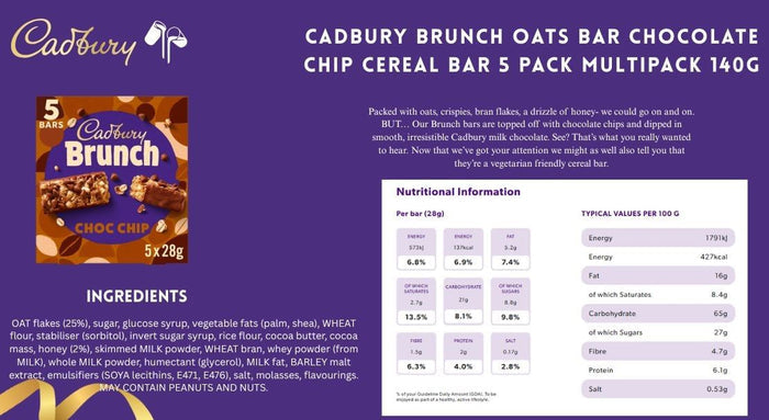 C'bury Brunch Bar Choc Chip Chocolate 140g