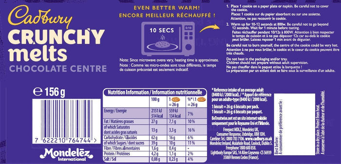 C'bury Crunchy Melts - Chocolate Centre - 156G