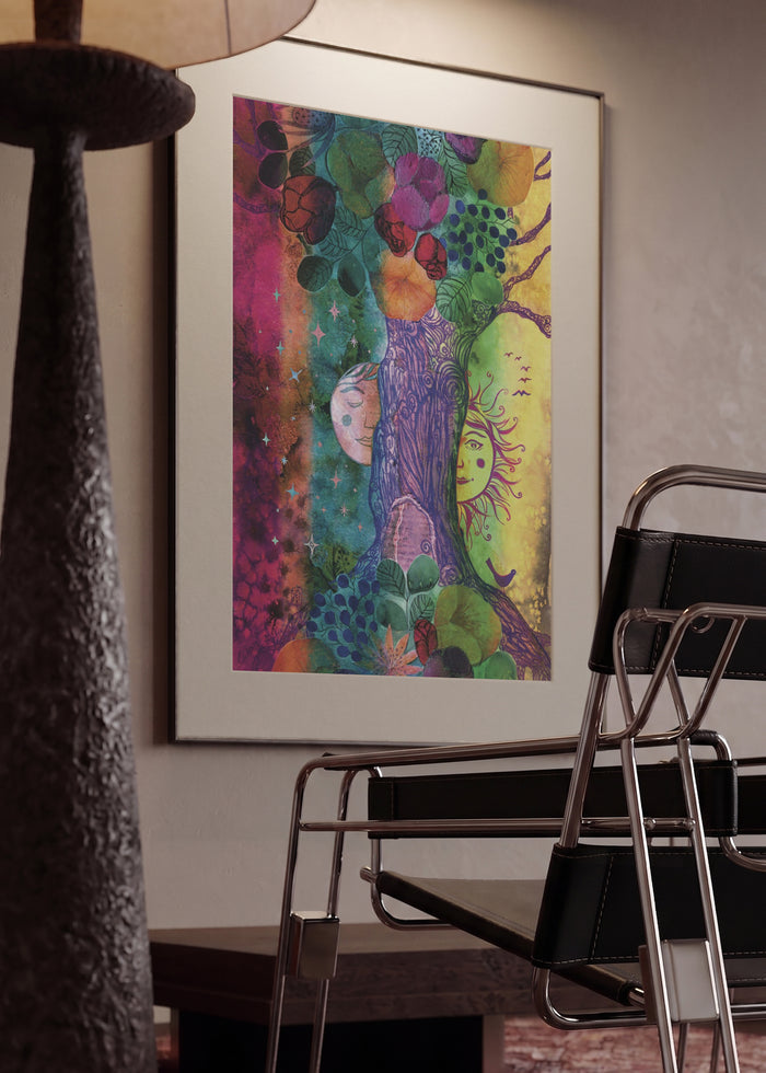 Celestial Cycle by Enikő Marosváry-Kramcsák in a mounted frame in a modern interior