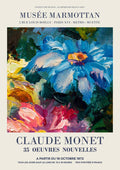 Poster featuring Claude Monet flower painting with blue, pink, and white blooms for wall art decor.