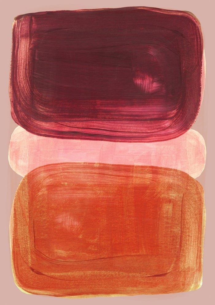 Color Shapes 1 by Mareike Böhmer - burgundy, pale pink and burnt orange shapes stacked on dusty pink