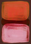 Color Shapes 1X by Mareike Böhmer - a coral orange and a pale pink rounded rectangle on dark maroon