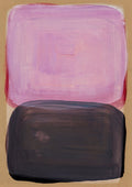 Color Shapes 3 by Mareike Böhmer - a lilac-pink shape above a charcoal block on bare ochre paper