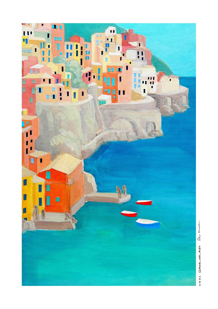 Colorful Coastal Village - Awol Art Alex