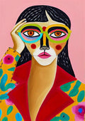 Abstract portrait of a woman with glasses, colorful patterns, and bold shapes from Colorful Thoughts by David Wolf.