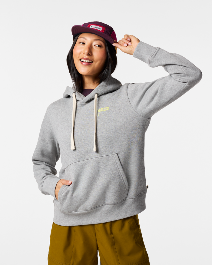 Cotopaxi Flag Pullover Hoodie - Women's, Heather Grey, Model Tiff