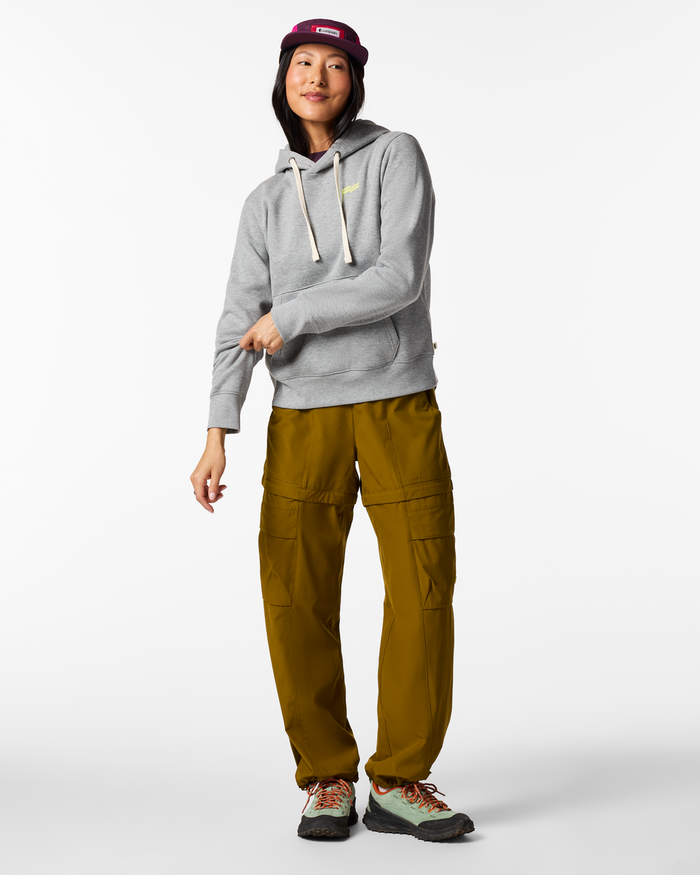 Cotopaxi Flag Pullover Hoodie - Women's, Heather Grey, Model Tiff