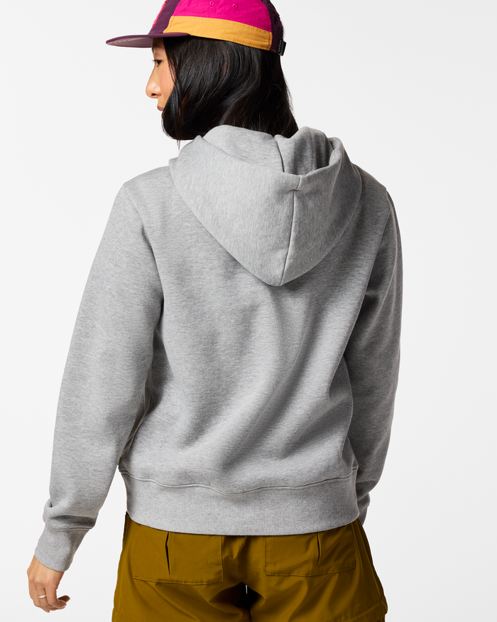 Cotopaxi Flag Pullover Hoodie - Women's, Heather Grey, Model Tiff