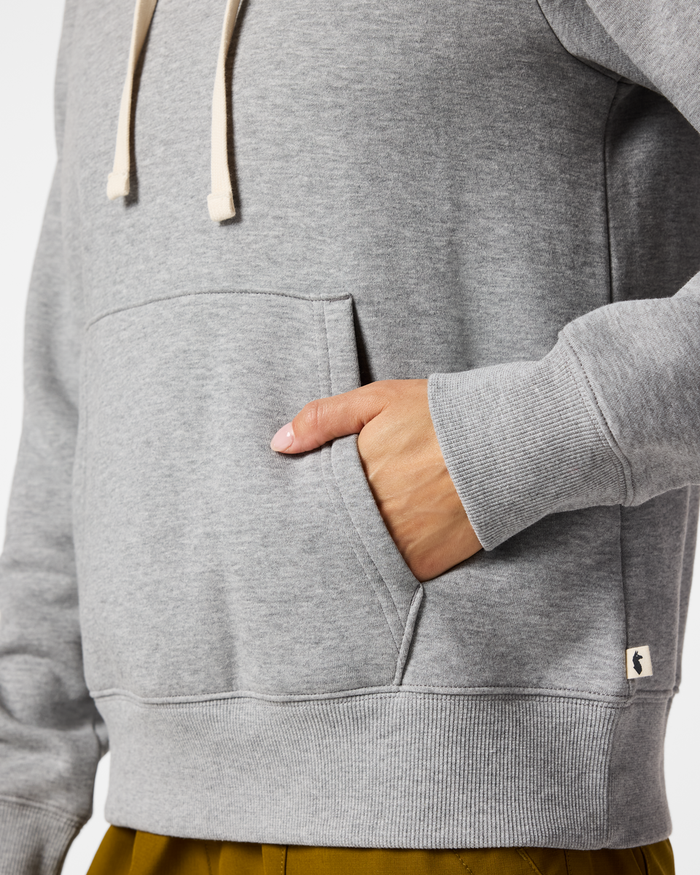 Cotopaxi Flag Pullover Hoodie - Women's, Heather Grey, Model Tiff