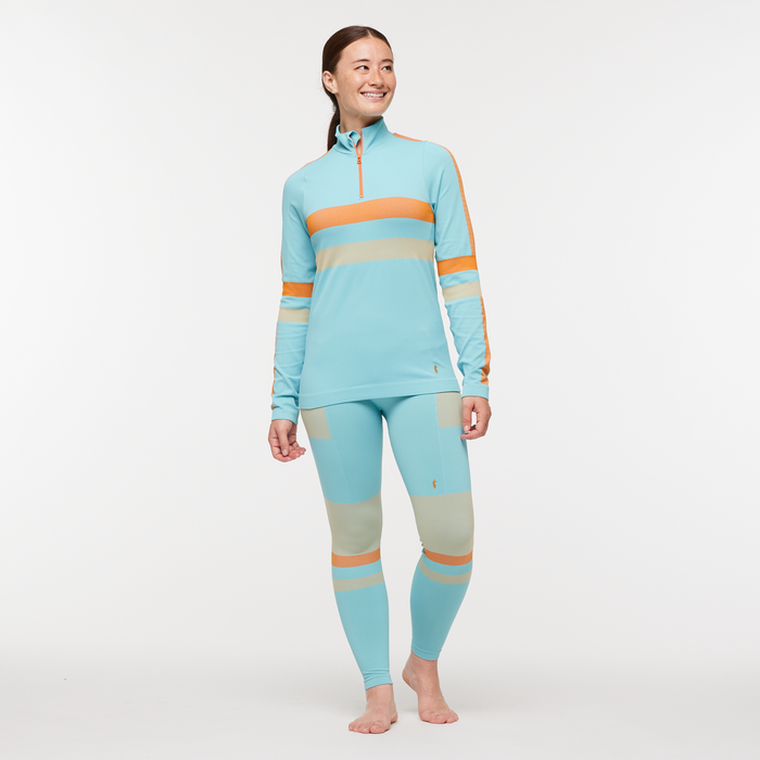 Debajo Seamless Baselayer Quarter-Zip - Women's, Bluebird Stripes, Model Aya