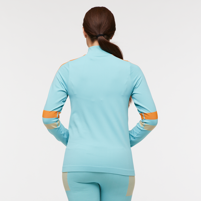 Debajo Seamless Baselayer Quarter-Zip - Women's, Bluebird Stripes, Model Aya