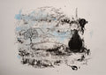Der Wächter am See · The Guardian by the Lake by ELIZA Leopold - black bear on a misty ink-printed lakeshore