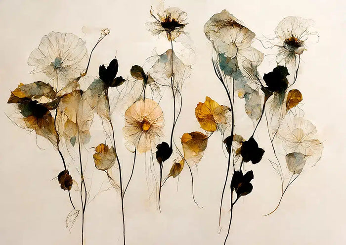 Elegant arrangement of delicate dried flowers in soft beige, gold, and black tones for Dry Flower Bouquet - Treechild.