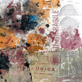Elements of Logic by Dada - orange and wine ink over geodesic patent drawings and an old logic title page