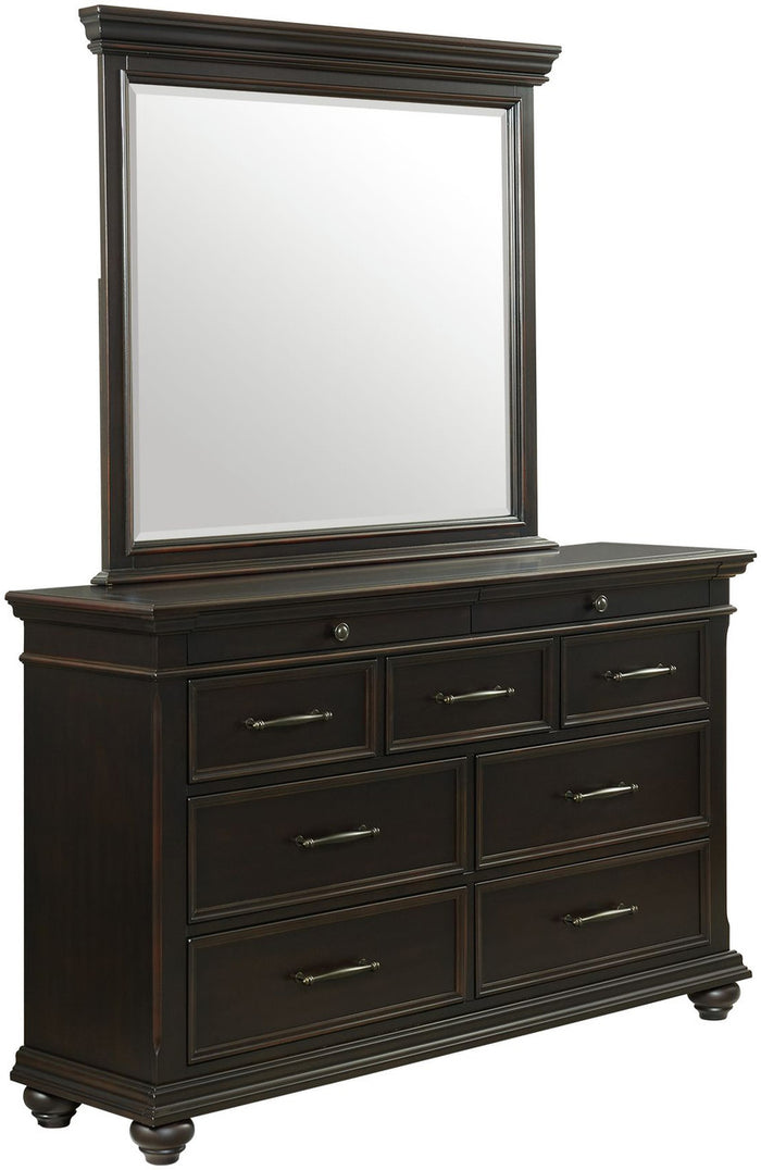 EMERSEN Antique Black 62" x 80" Height Dresser & Mirror with Jewelry Drawers