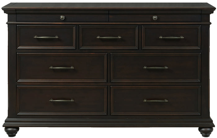 EMERSEN Antique Black 62" x 80" Height Dresser & Mirror with Jewelry Drawers