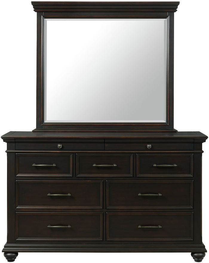 EMERSEN Antique Black 62" x 80" Height Dresser & Mirror with Jewelry Drawers