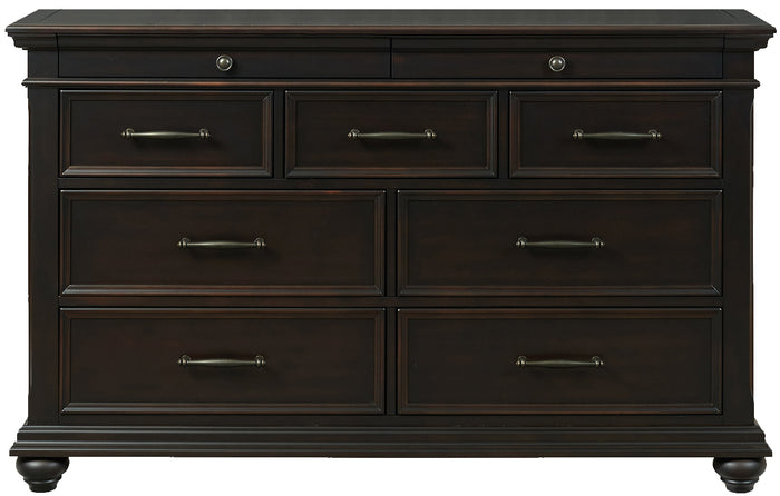 EMERSEN Antique Black 62" x 80" Height Dresser & Mirror with Jewelry Drawers