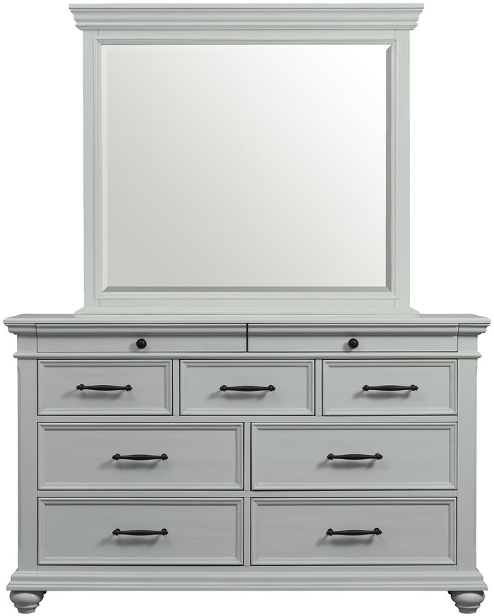 EMERSEN Gray 62" x 80" Height Dresser & Mirror with Jewelry Drawers