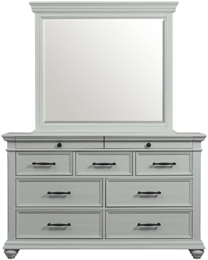 EMERSEN Gray 62" x 80" Height Dresser & Mirror with Jewelry Drawers