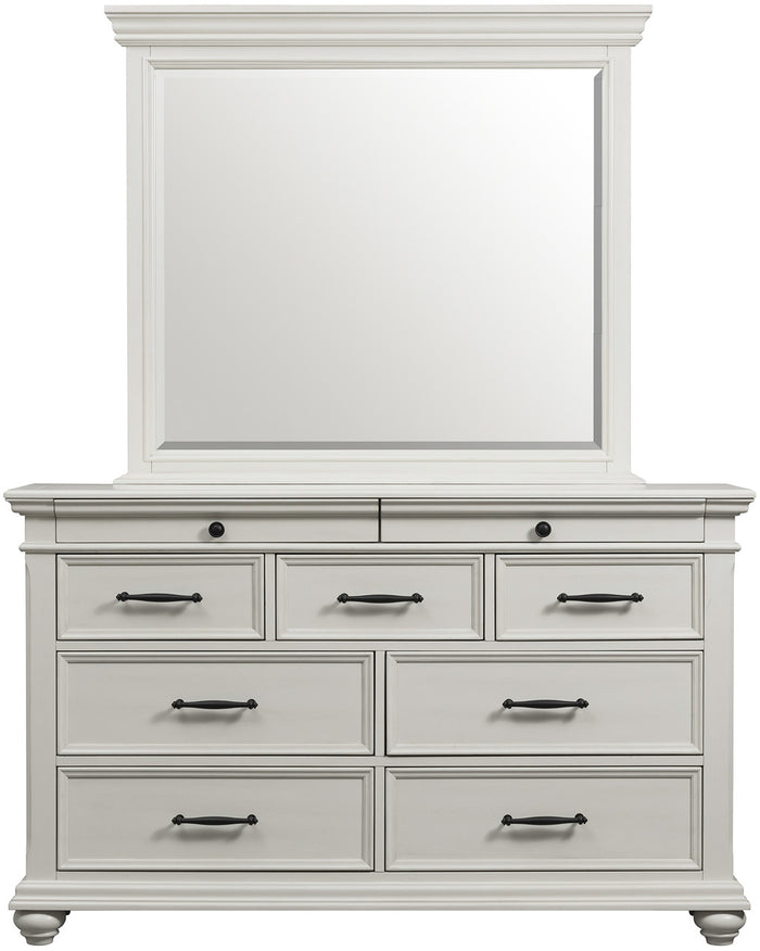 EMERSEN White 62" x 80" Height Dresser & Mirror with Jewelry Drawers