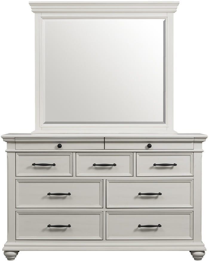 EMERSEN White 62" x 80" Height Dresser & Mirror with Jewelry Drawers